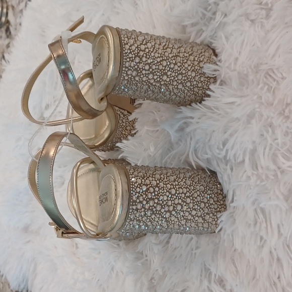 NEW Michael Kors Laci Gold crystal platform leather sandals Size 8.5 - Picture 10 of 16
